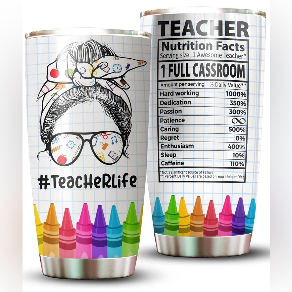 NWOT Mkagtho Teacherlife Nutrition Facts Inspired Stainless Steel 20oz Tumbler